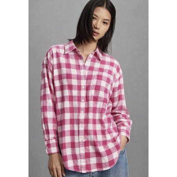 Maeve Tops - NWT Maeve Anthropologie Bennett Pink White Plaid Button Down Shirt XL Oversized